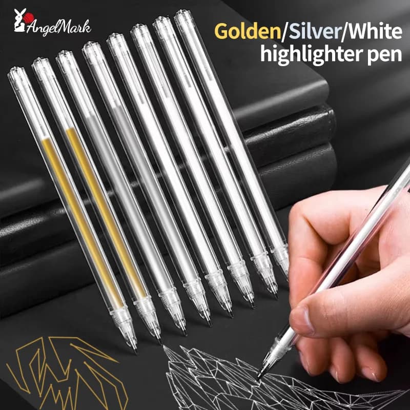 Bianco Oro Argento Classico Evidenziare Penna Shinning Ricarica Pennarelli per pittura Penna da disegno Materiale scolastico Penna + Set di ricarica Penna gel