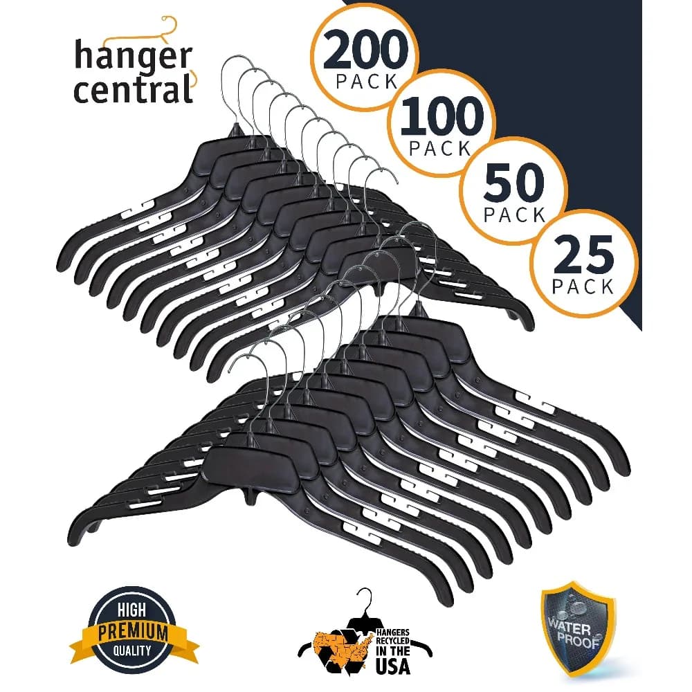 Black Plastic Hangers with Swivel Hooks 10 Pack Clothes Hangers for Shirts 17 Inch Garment Hangers for Wardrobe Closet Storage Organization