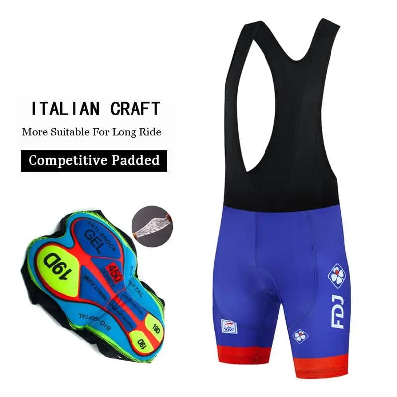 FDJ Summer Man Bike 19D Padded Gel Bicycle Pants Shorts with Cycling Brawls Road Bikes Bavaglini Footwear Cycling MTB Pants with Quick Dry Suspenders
