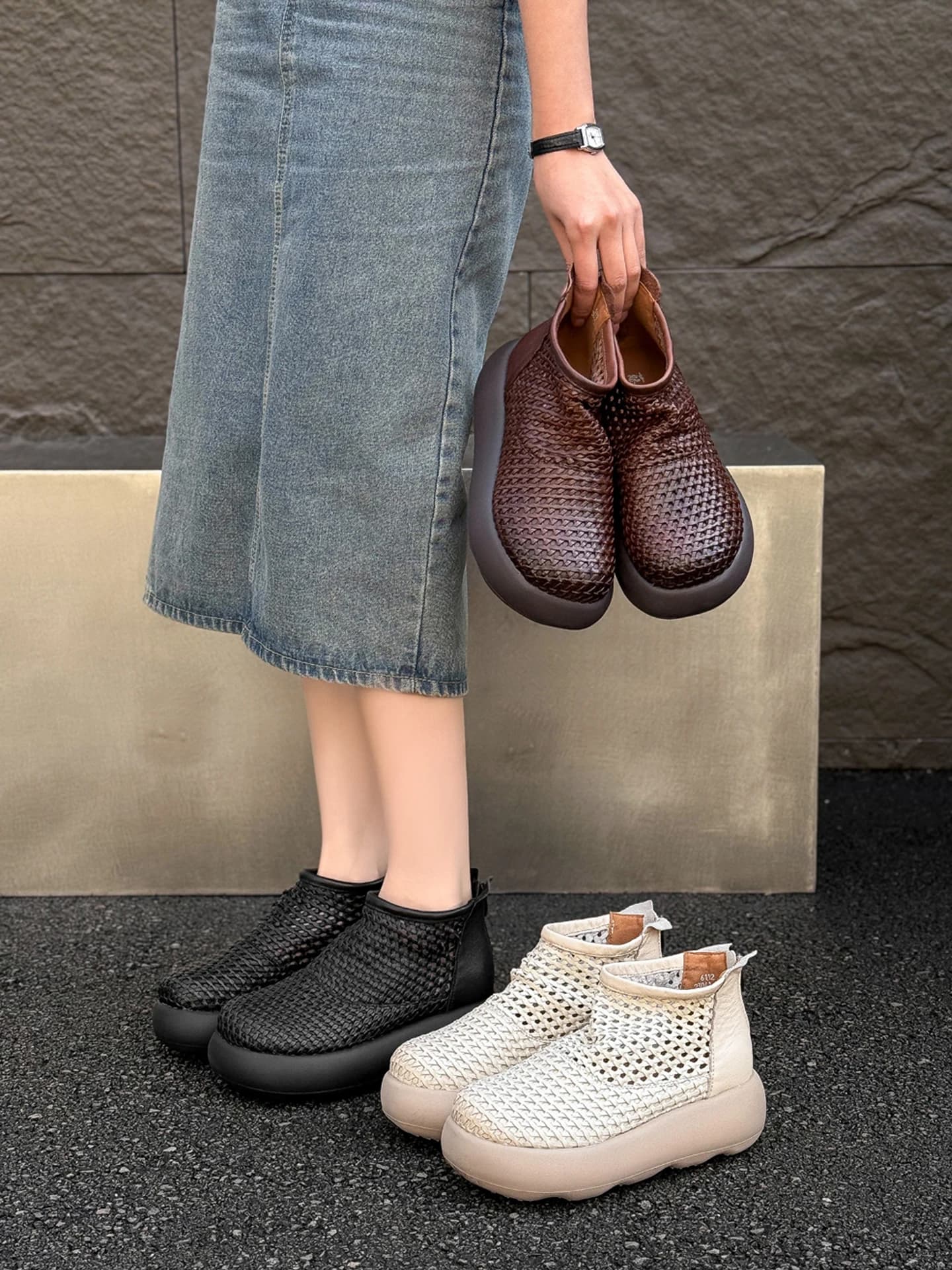 Korean Style Roman Sandals Thick Bottom Women's Boots Breathable Summer High Top Boots Soft Leather Short Boots