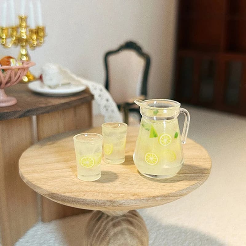 TR 1 pz nuovo set miniatura 1:12 per casa delle bambole: brocca e tazza per succo di limone, modello per decorazione bevande, giocattolo, ornamento per mini cucina casa delle bambole