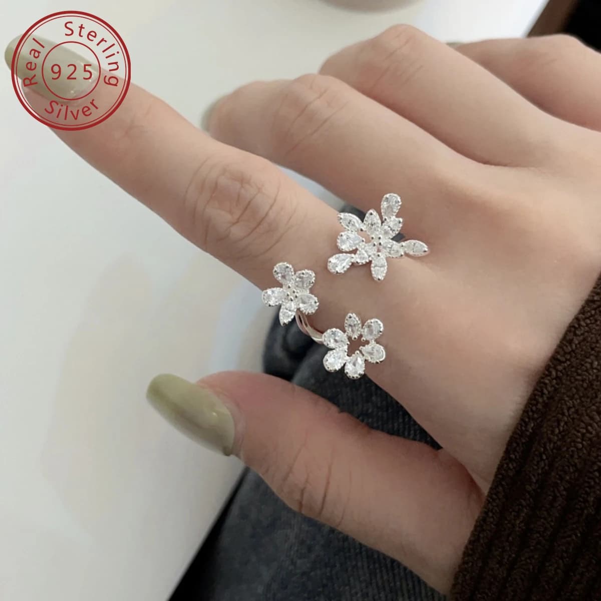 Anello di apertura per spruzzi d'acqua frizzante in argento 925, nuova collezione autunno e inverno, Design leggero e di lusso per l'industria pesante