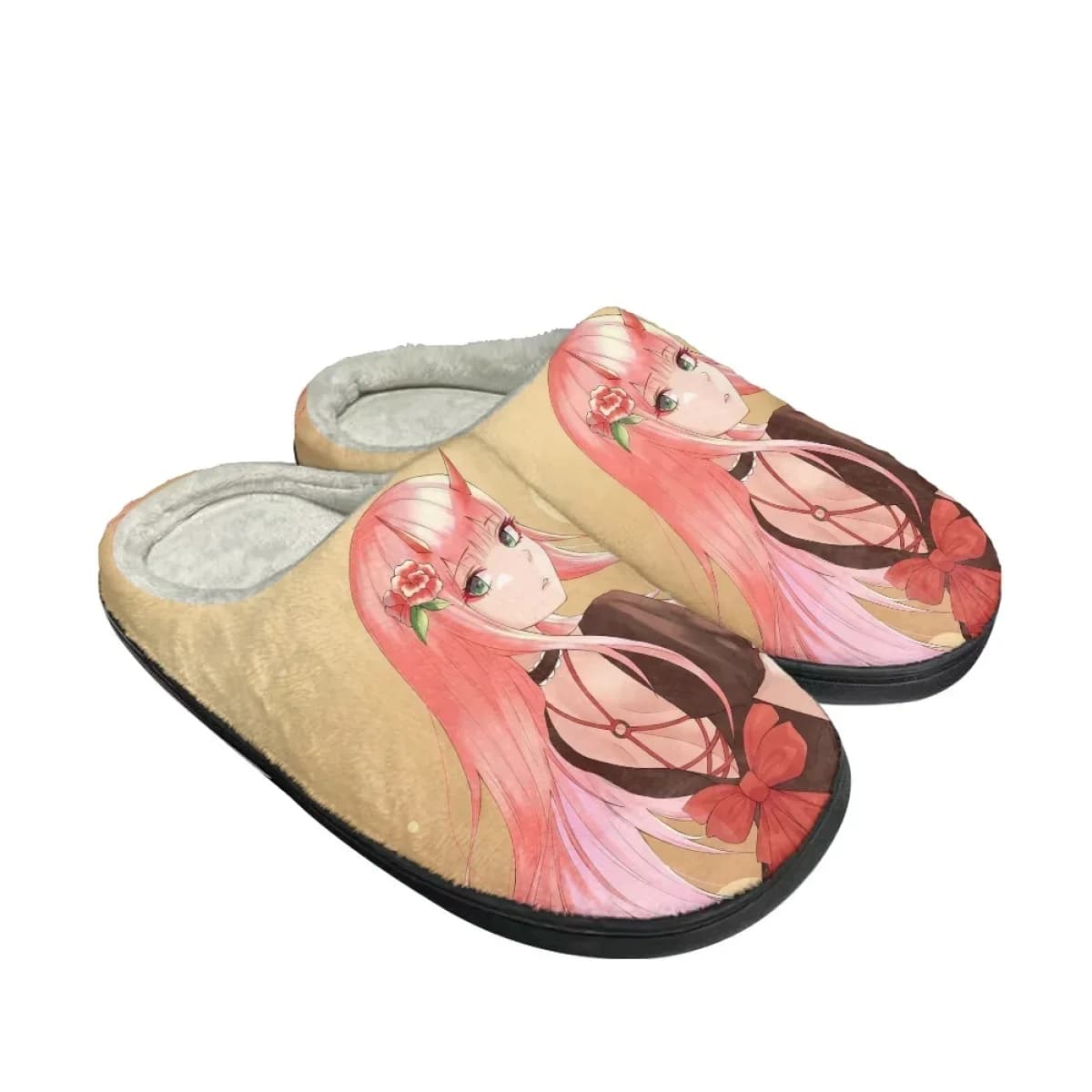 Anime Zero Two Autumn Winter Comfortable Women's Cotton Slippers Non-slip Home Warm Slippers Casual Warm Couple Flats Footwear