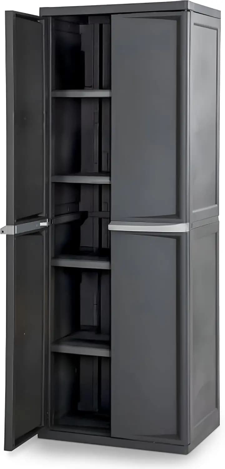 Storage cabinet with 4 shelves with adjustable locking and shelves, Plastic Organizer Grigia for Garage, Dispense, basement