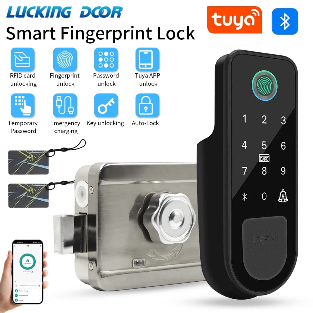 Serratura intelligente biometrica Serratura elettronica per impronte digitali App Tuya digitale Sblocco remoto Serratura senza chiave Supporto per porta Tuya Gateway