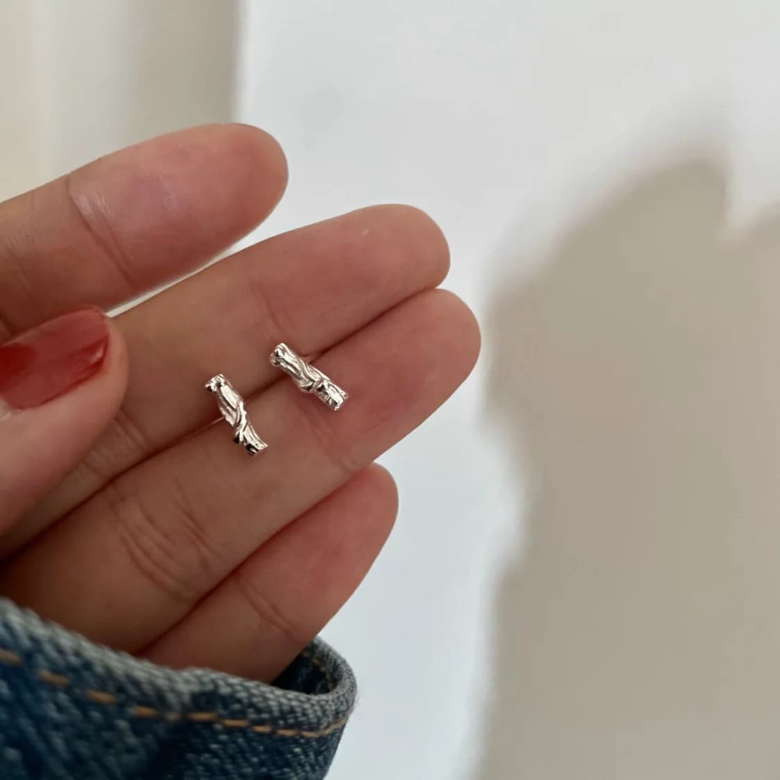 925 Silver Earrings for Women Button Earrings with texture branch of a tree for girl earrings Small button earrings for women