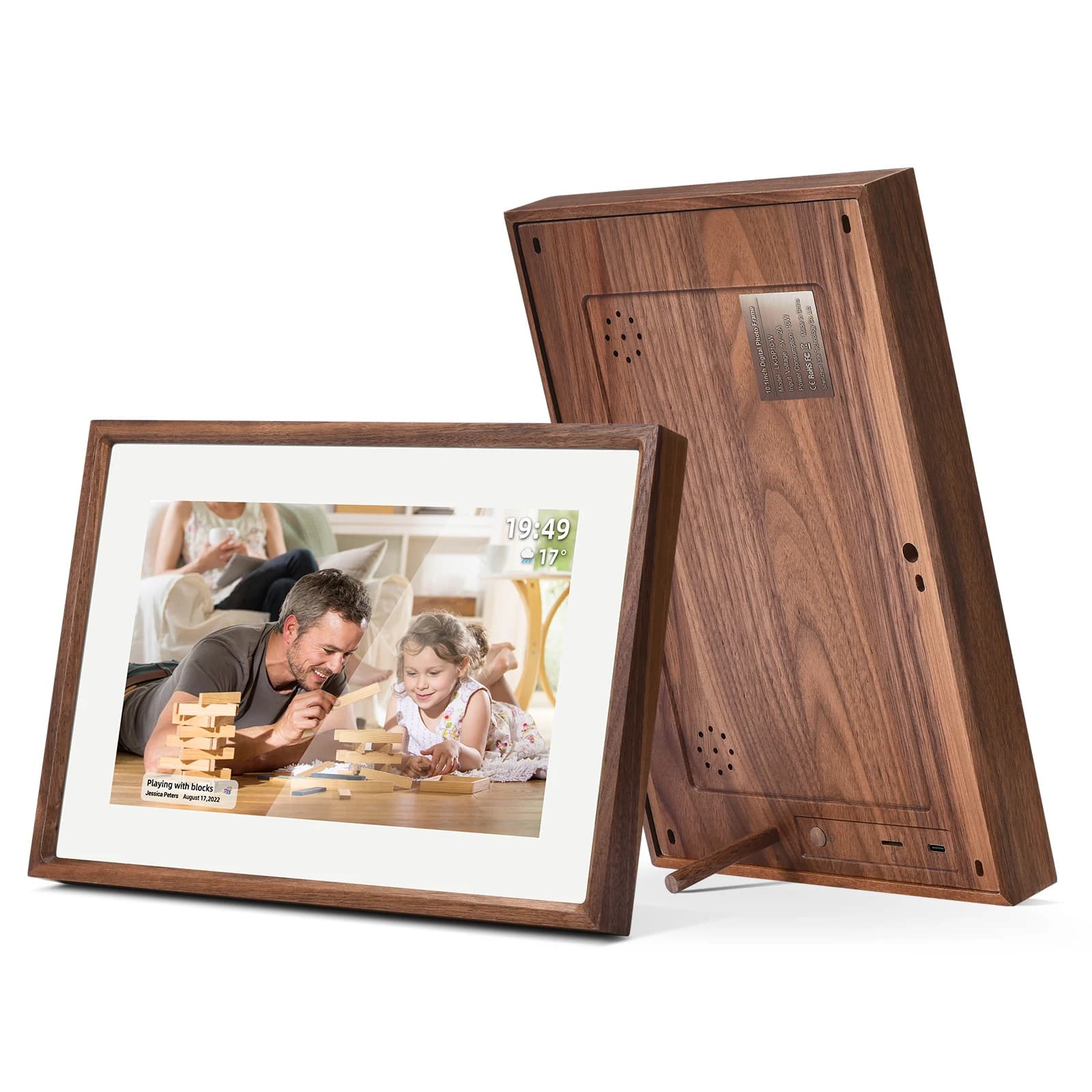 Cornice per foto digitale Display per immagini WiFi intelligente in vero legno da 10,1 pollici Memorie wireless Memoria Bluetooth App remota IOS Android Cloud