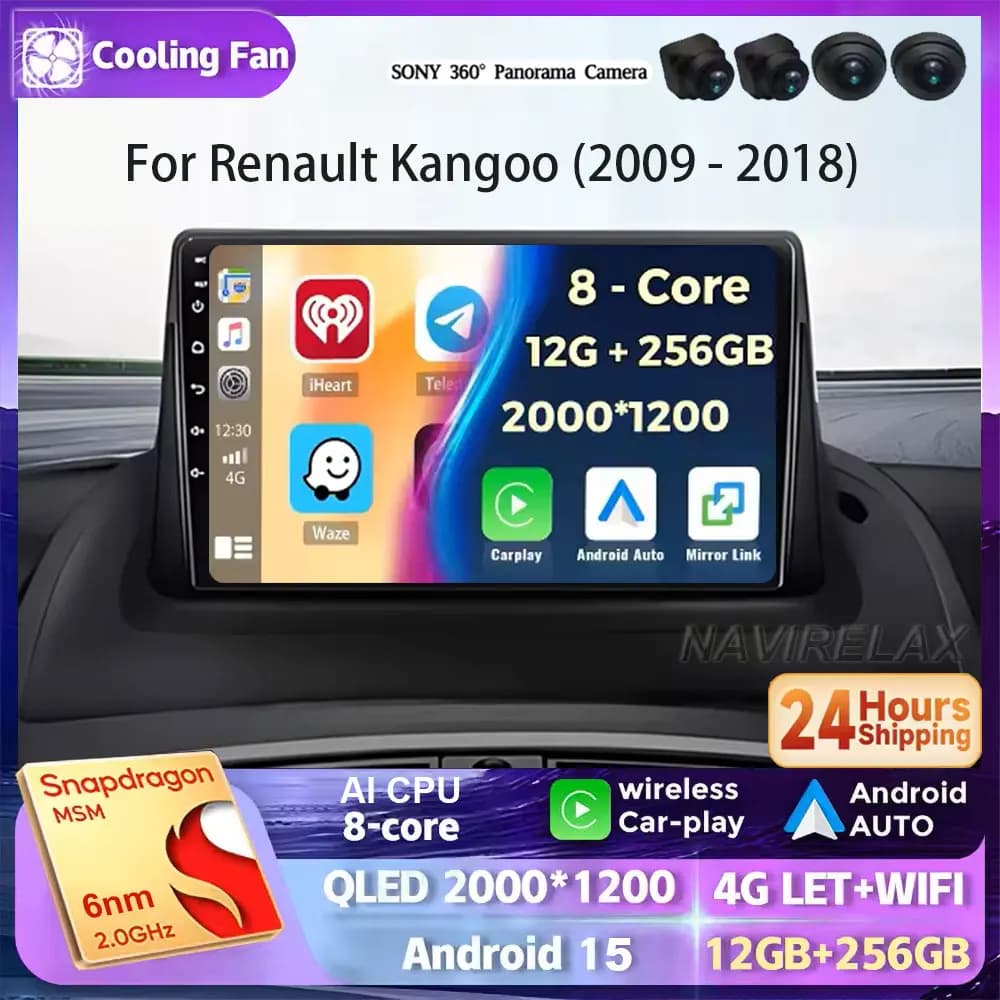 Android 15 Carplay Auto Per Renault kangoo 2008 2009 2010 2011 2012 2013 2014 2015 - 2018 Autoradio Lettore Video Multimediale GPS