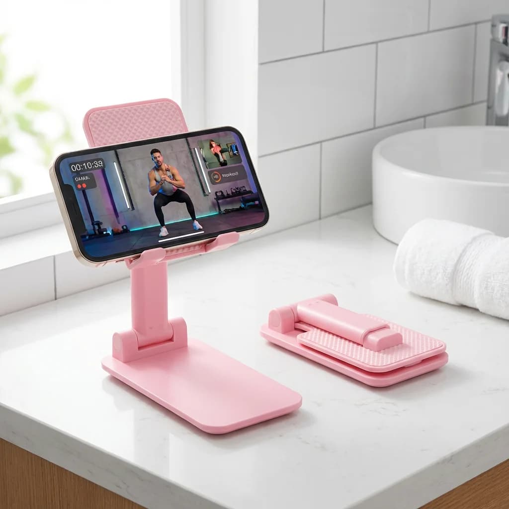 Supporto Pieghevole Rosa per Telefono, Stabile e Antiscivolo, per Smartphone e Tablet, Portatile e Salvaspazio