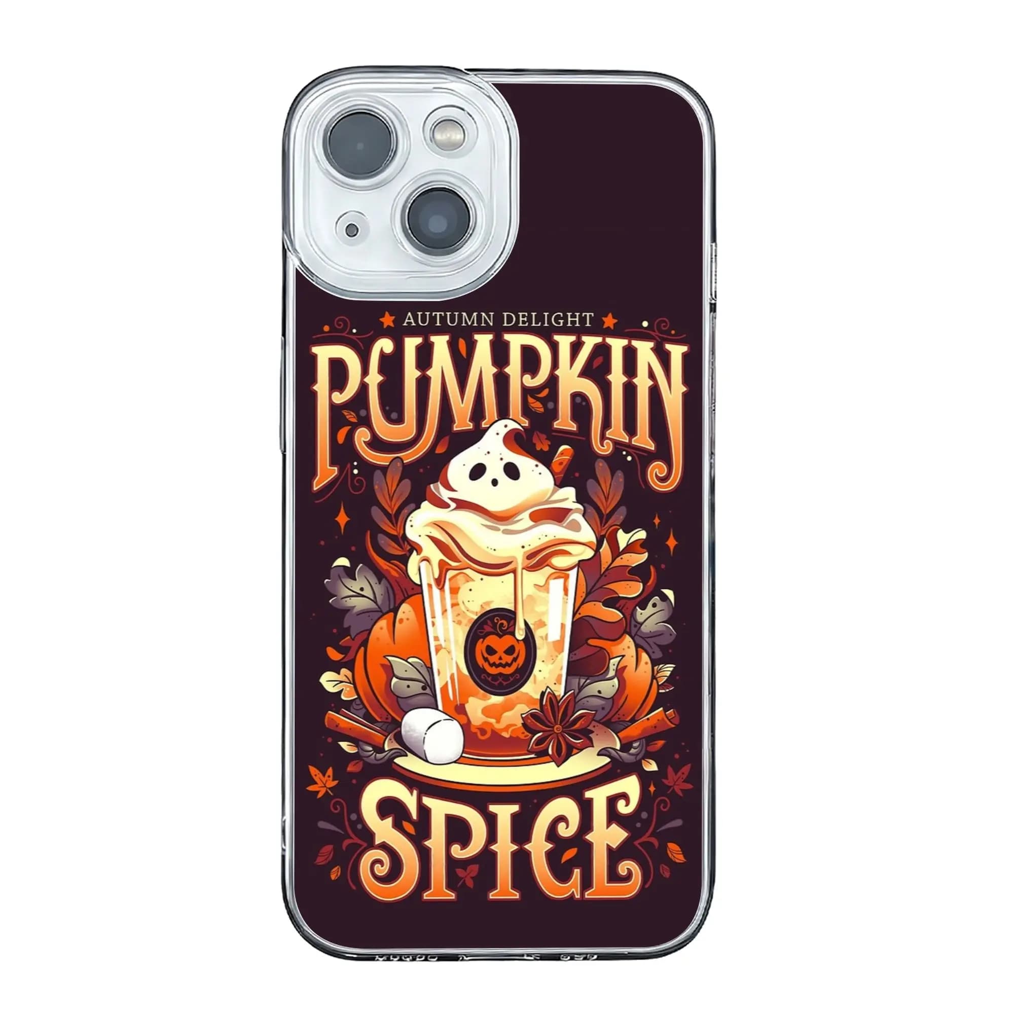 Custodia Protettiva Antiurto per iPhone 17 16 15 14 13 12 11 Pro Max con Design Fantasma di Zucca Speziata e Motivo Alimentare Carino