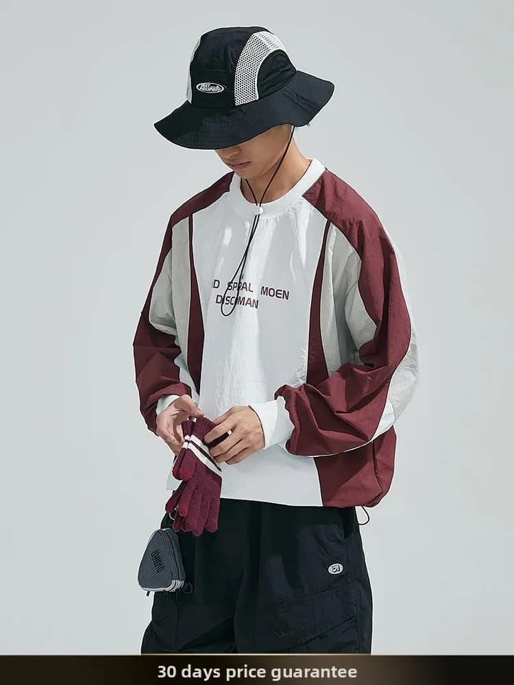 Felpa con Cappuccio NTED Stile Americano a Blocchi di Colore, Manica Lunga, Leggera e ad Asciugatura Rapida per Uomo, Funzionale per Autunno e Inverno