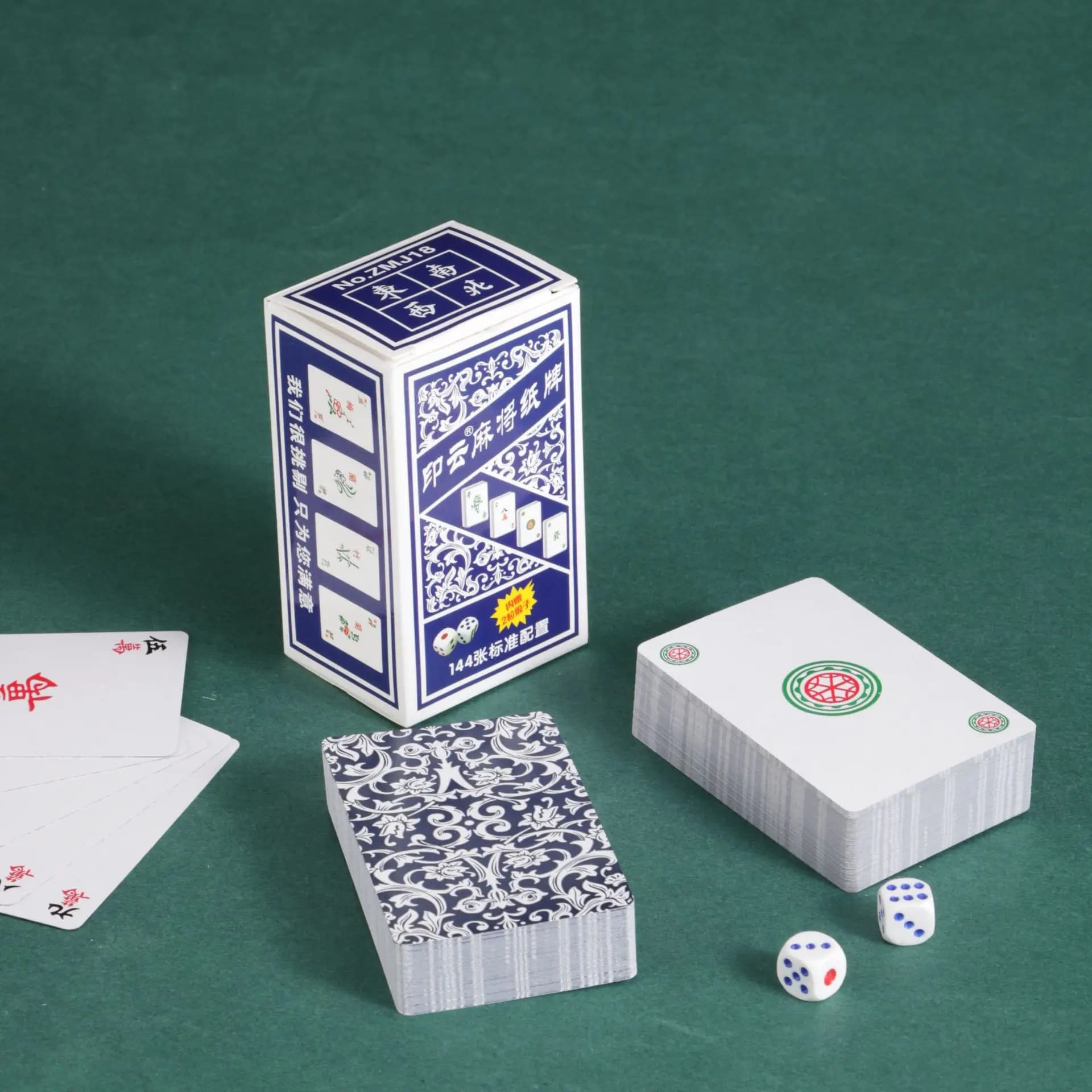 Carte Mahjong Cinesi (144 Tessere) - Design Classico in Porcellana Blu e Bianca, Set da Viaggio Portatile con Dadi