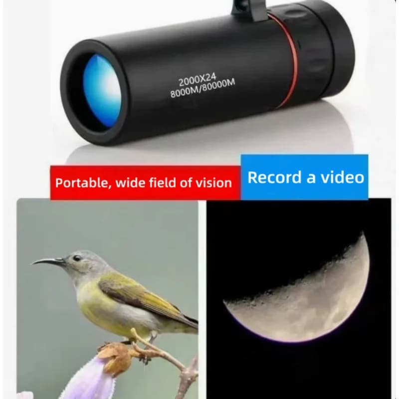 2000X24 Monocular Telescope Equipped With Tripod Base And Phone Holder Portable Long Range Optical Scope For Landscape Observati