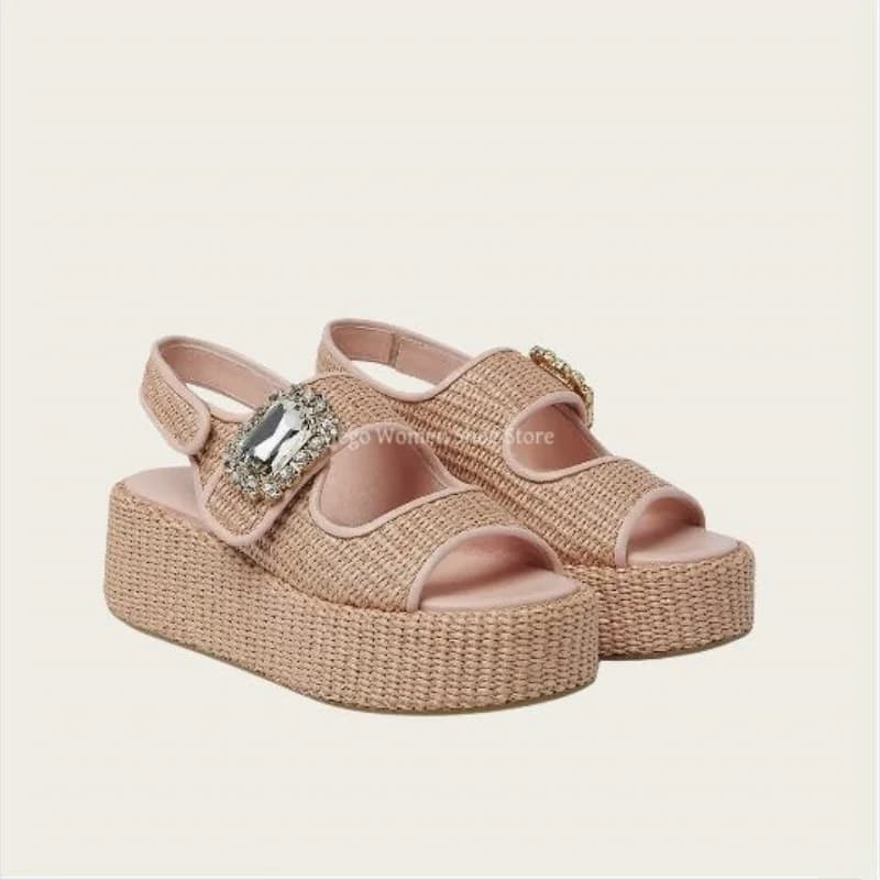 Sandali da donna con suola spessa intrecciata in canapa, maglieria circolare a 4 fili con taglio di precisione e scarpe da tessitura a mano, scarpe da spiaggia