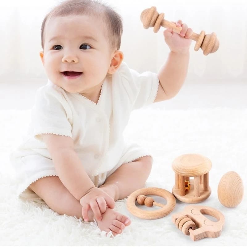 Sonagli in legno Giocattolo per massaggiagengive in legno Roditori per dentizione per bambini Giocattolo da masticare per Gioca
