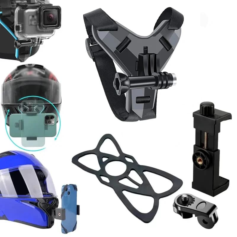 Motorcycle Helmet Phone & Action Camera Mount – Holder for GoPro Hero 12/10/9/8/7, Sports Camera Accessories