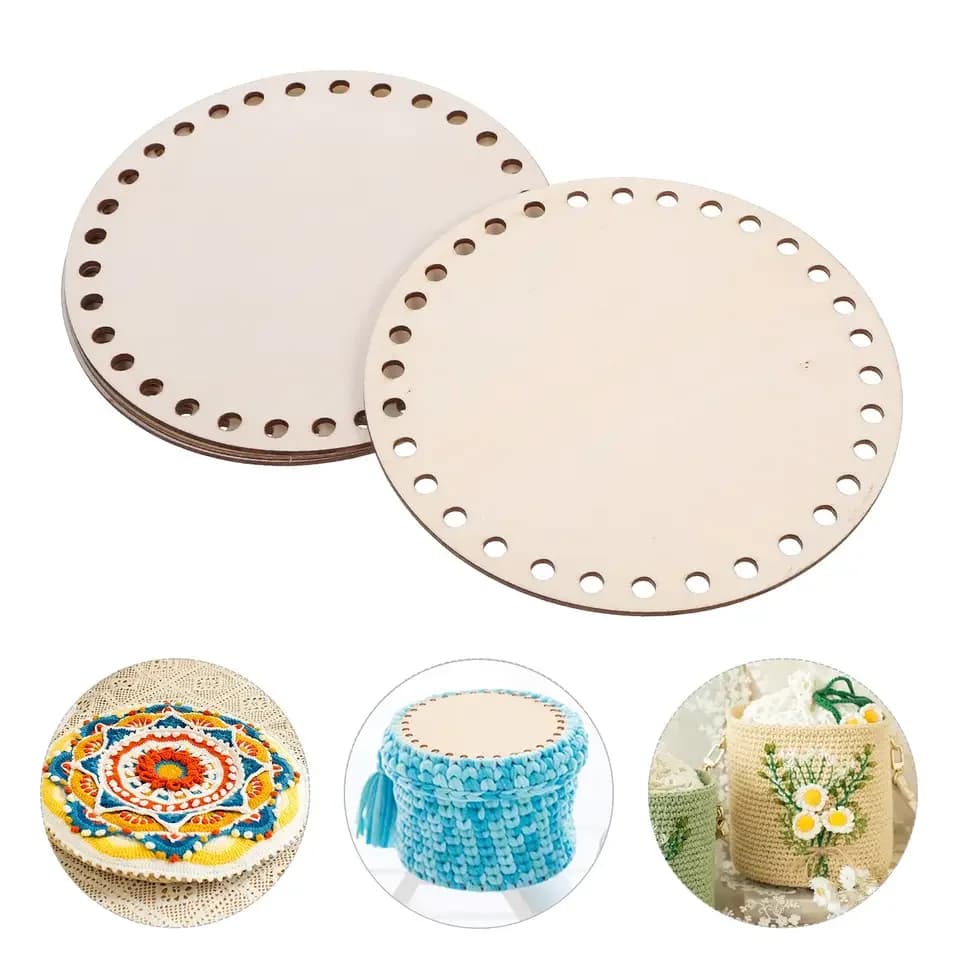 5Pcs Wooden Mini Cross Fixed Frames Hole Board Design Round Circle Base Crochet Bag Bottom Shaper Pad Basket Purse Knit Weave