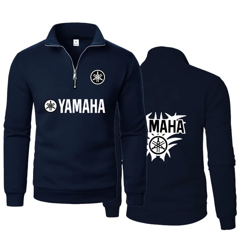T-shirt a maniche lunghe da moto Yamaha di grandi dimensioni con cerniera Colletto rialzato Muscle Man Golf Sport Polo Pullover in pile spesso