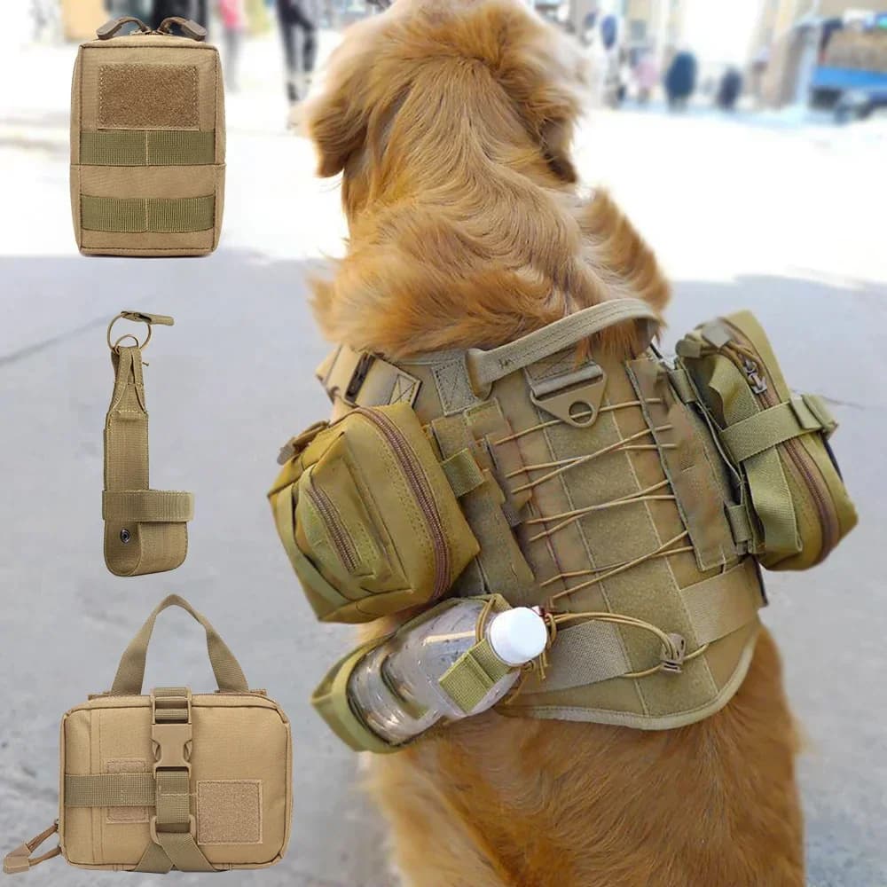 3 pezzi borse tattiche per addestramento del cane attaccare sul gilet con imbracatura 2 pezzi marsupi e cintura portabottiglie guinzagli militari in vita