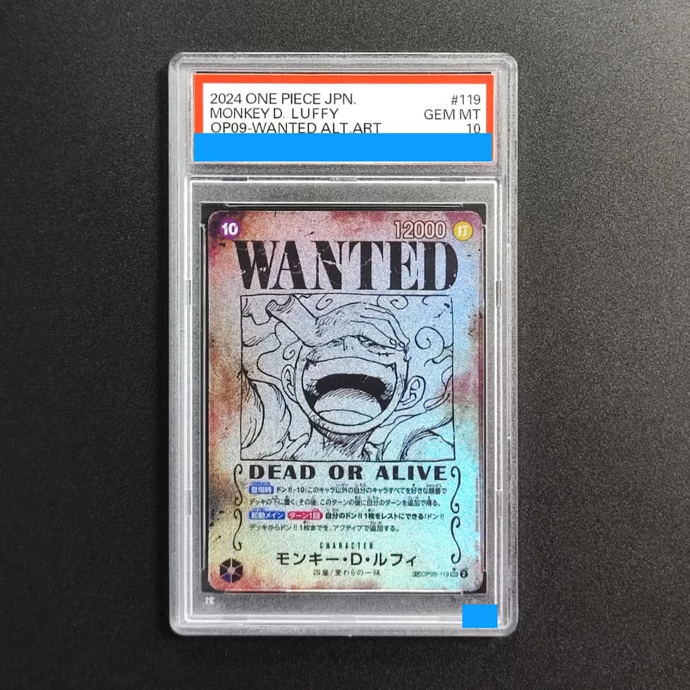Carta da Collezione Proxy ONE PIECE JAPANESE OP09-EMPERORS IN THE NEW WORLD MONKEY D. LUFFY WANTED Autenticata e Gradata 10