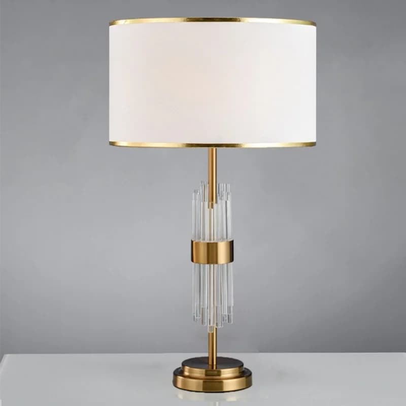 American Transparent Glass Crystal Rod Living Room Table Lamp Iron LED E27 Bedroom Bedside Decoration White Cloth Desk Lighting