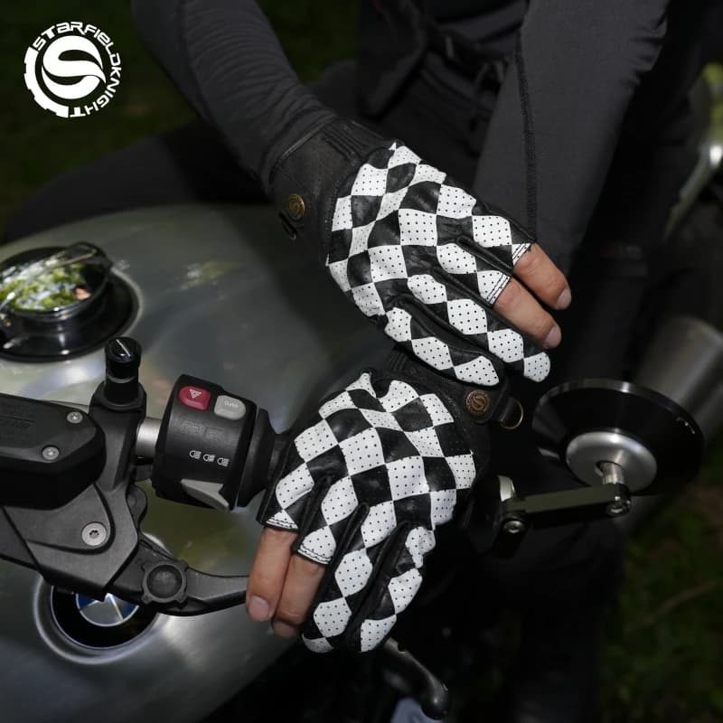 SFK Summer Breathable Motorcycle Riding Gloves Half Finger Real Goat Leather Non-slip Wear-resistant Joint Protection Equipment