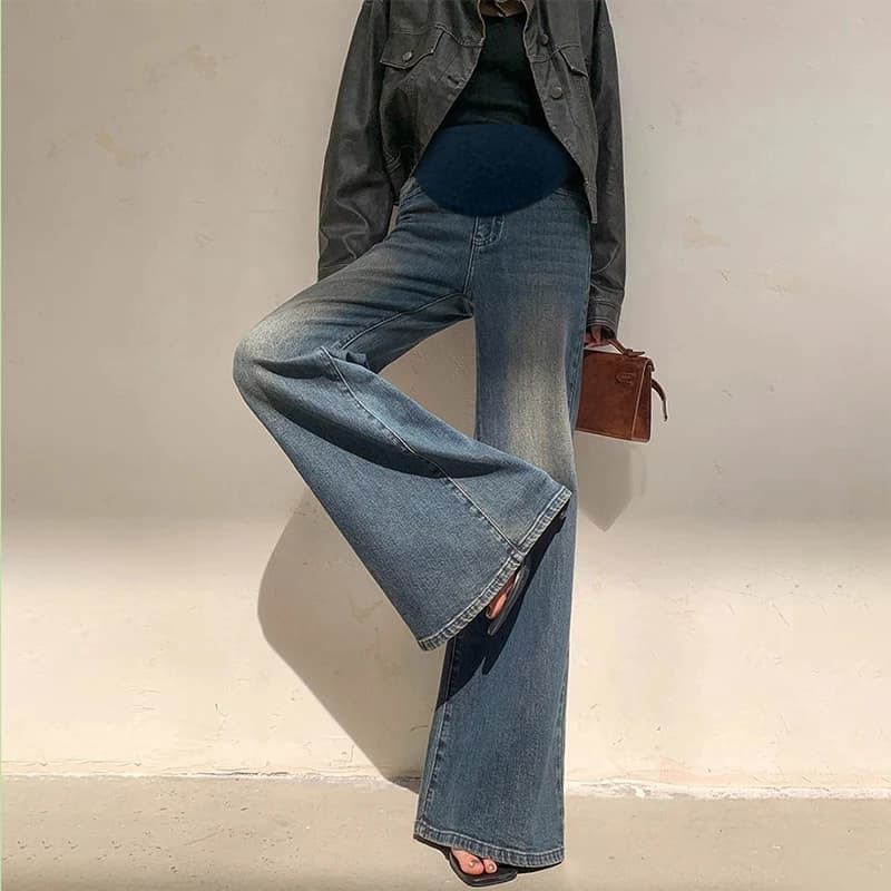 Pantaloni svasati in denim elasticizzato moda autunnale premaman Jeans con supporto per la pancia per abbigliamento da esterno Pantaloni larghi in denim per gravidanza Jeans