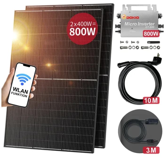 DOKIO Kit per piante elettriche da balcone Pannelli solari da 400 W/800 W con inverter da 800 W Sistema solare impermeabile per kit completo domestico in magazzino