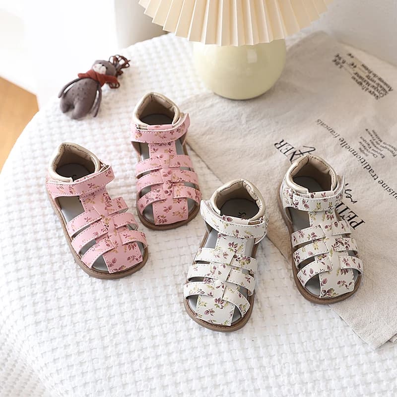 Sandali Estivi YUYIN per Bambine con Fiori e Punta Chiusa, Antinfortunistici, con Velcro, Graziose Scarpe da Spiaggia per Bambini