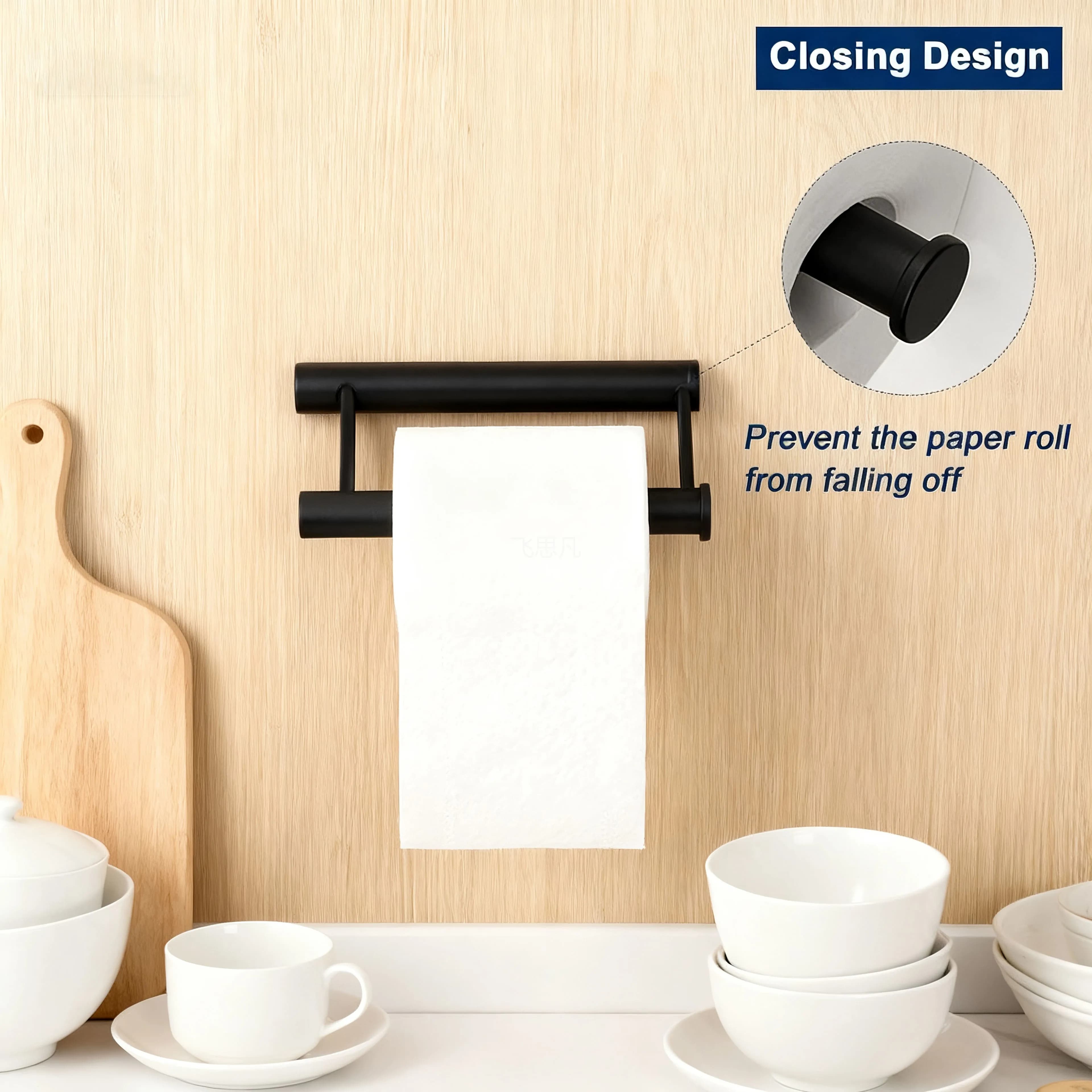 Set di accessori per il bagno nero da 2 pezzi Porta carta igienica e anello portasciugamani in acciaio inossidabile spazzolato, aggiornamento moderno del bagno