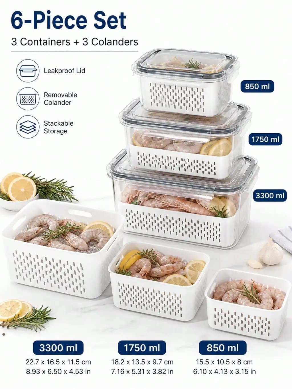 Mixed-Size Produce Saver Containers for Freezer, Pantry and Cupboard for Salad Mix Storage Box