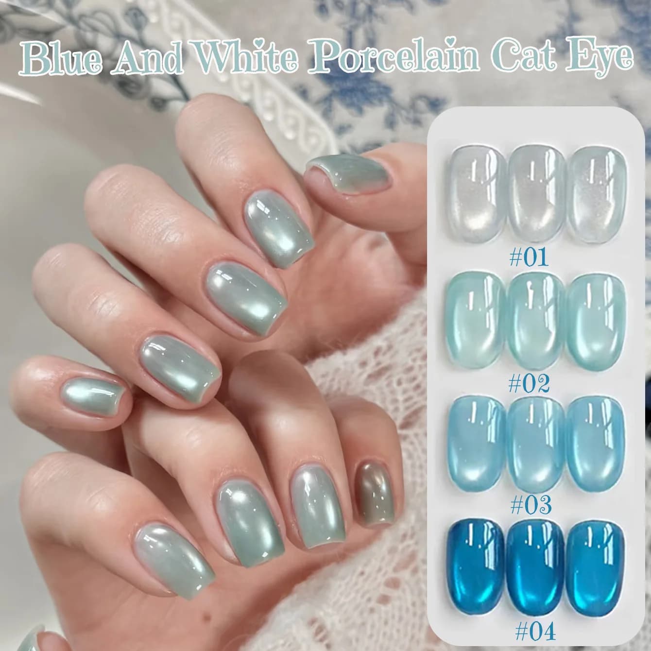 1 pz Smalto Semipermanente Effetto Occhio di Gatto PSK Ice Trasparente Blu e Bianco Porcellana Serie Primavera Estate, Gel Unghie Blu Flash Sbiancante per Nail Art