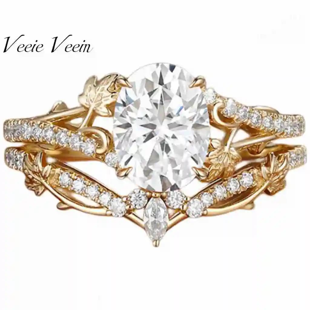 Veeie Veein Jewelry Light Luxury 1.5 Carat Flower Branch Series Stacked Wedding Ring S925 Sterling Silver Plated 18k Gold Mozani