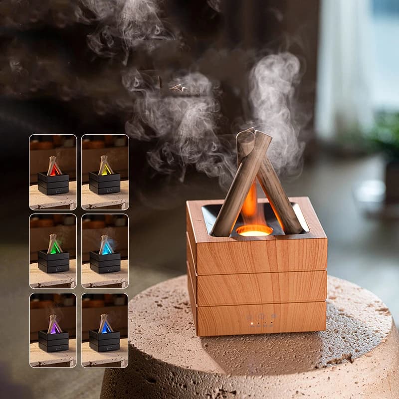 E5 Novità Fiamma Colorata Luce Notturna con Umidificatore Atmosfera Falò Olio Essenziale Diffusore di Aroma per la Luce della Scrivania della Camera Da Letto