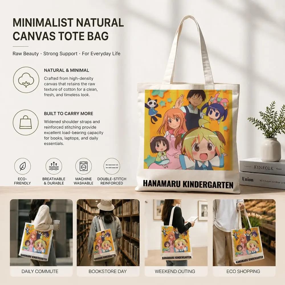 Borse portaoggetti Anime H-Hanamaru Kindergarten in tela di cotone ecologica, leggere e pieghevoli, per viaggi, lavoro, shopping, spiaggia, palestra