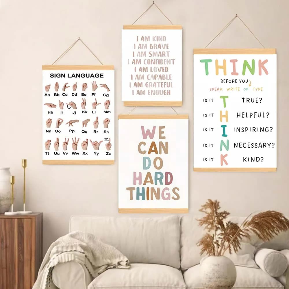 Affirmations Art Print,Solid Wood Hanging Paintings Room Sun Wall Art, Educational Posters,Inspirational Quotes Wall Decor