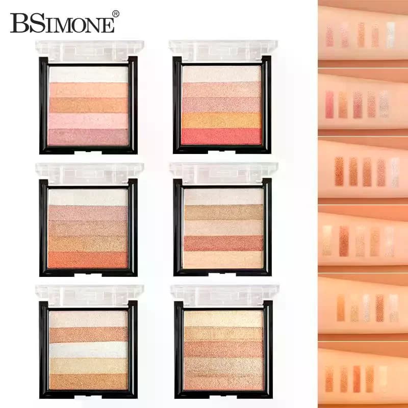 BSIMONE Palette Illuminante 5 Colori, Contorno 3D, Bronzer Viso, Cosmetico Illuminante Opaco, Ombretto Shimmer per Trucco