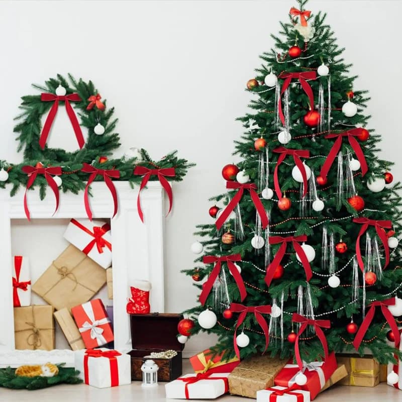 12 pezzi di fiocchi di Natale in velluto sottile vintage fai da te ornamenti per l'albero di Natale fiocco di nastro con fascetta per cavi fiocchi per confezioni regalo matrimonio