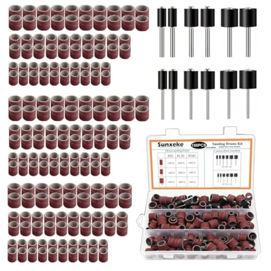 Sanding Drum Set for Most Rotary Tools-Includes 138 Aluminum Oxide Sanding Sleeves for Drum Sanders 80, 120, 240 Grit and 12 Dr