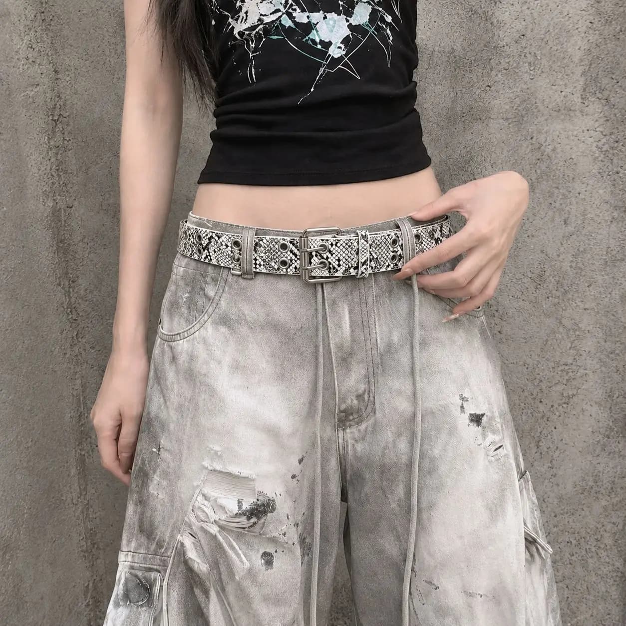 Cintura Leopardata alla Moda per Donne, Cintura con Stampa Serpente in Pelle PU con Fibbia a Perno per Signore