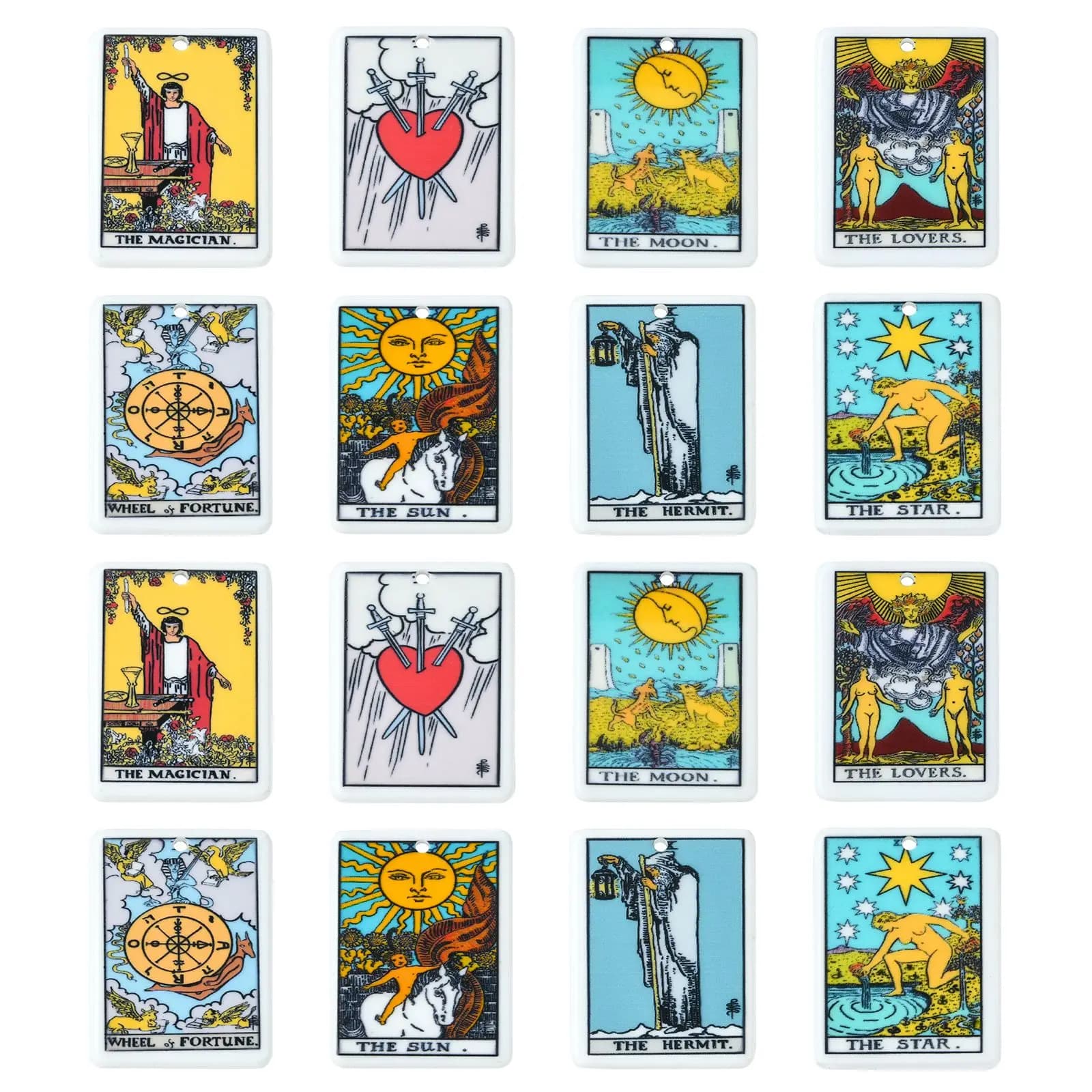 16 pz 8 stili acrilico tarocchi carta Charms sole luna stella tarocchi Charms divinazione rettangolo tarocchi modello Charms per la creazione di gioielli
