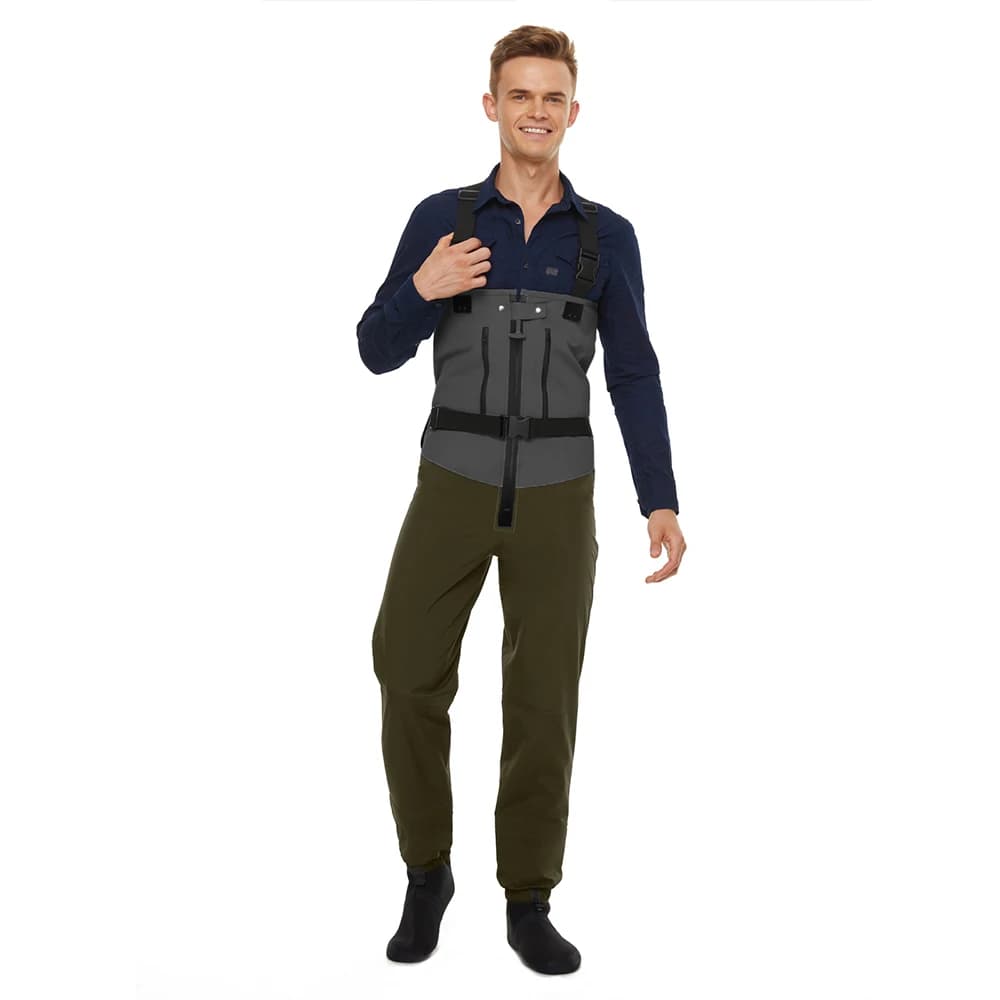 Wader da pesca a mosca per uomo Traspirante a 4 strati con calzini in neoprene Leggero 100% impermeabile