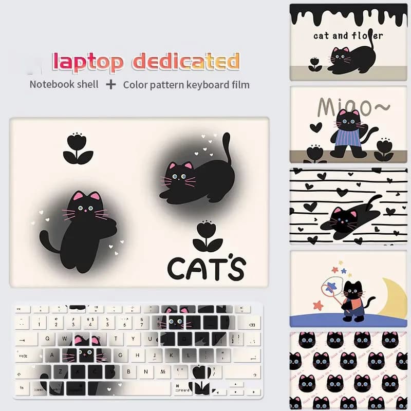 Custodia per Laptop Fai-da-te Gatto Nero Impermeabile Rigida con Copritastiera per MacBook Air 13 A1466 A2337 Pro A2681 A2485 A2941