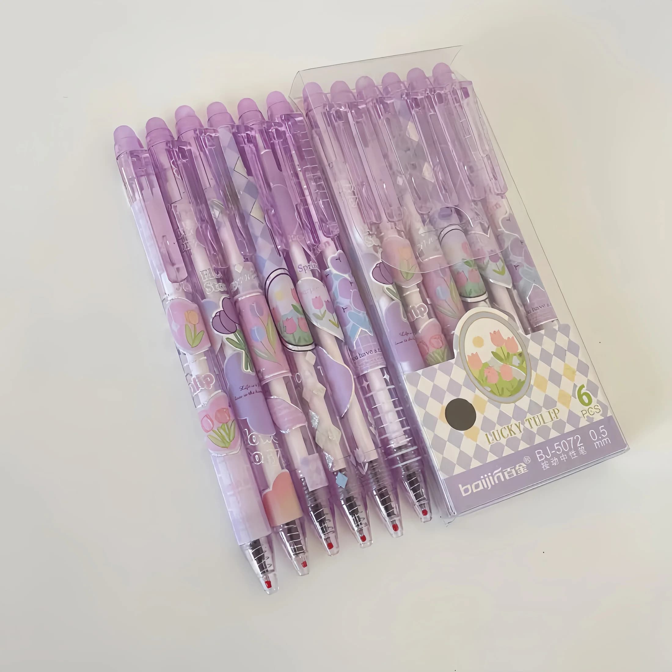 Penna cancellabile retrattile viola, penna gel cancellabile con disegno floreale, penna gel con disegno a tulipano, inchiostro nero o blu, punta da 0,5 mm, adatta per ufficio e studio, regalo perfetto