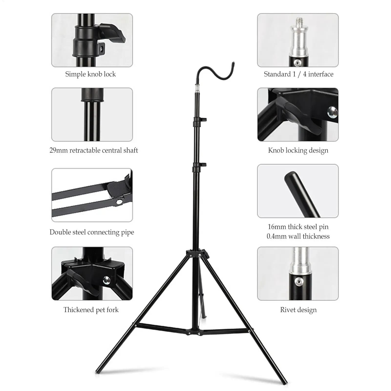 Supporto per lampada da campeggio da 2 m, treppiede telescopico pieghevole, regolabile, portatile, leggero, per emergenze, supporto per lampada da terra, accessori per treppiede