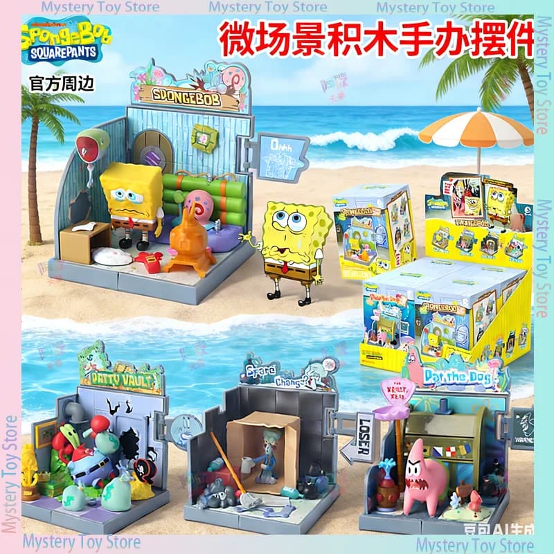 Autentica Scatola Misteriosa Spongebob Squarepants, Serie Biqibao Anormale, Blocchi di Costruzione per Scene, Decorazione e Regalo