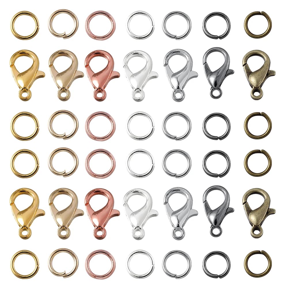 Chiusura a moschettone da 100 pezzi con anelli di salto aperti da 200 pezzi Kit di risultati di gioielli fai da te per parti di connettori per la creazione di catene di braccialetti di collana