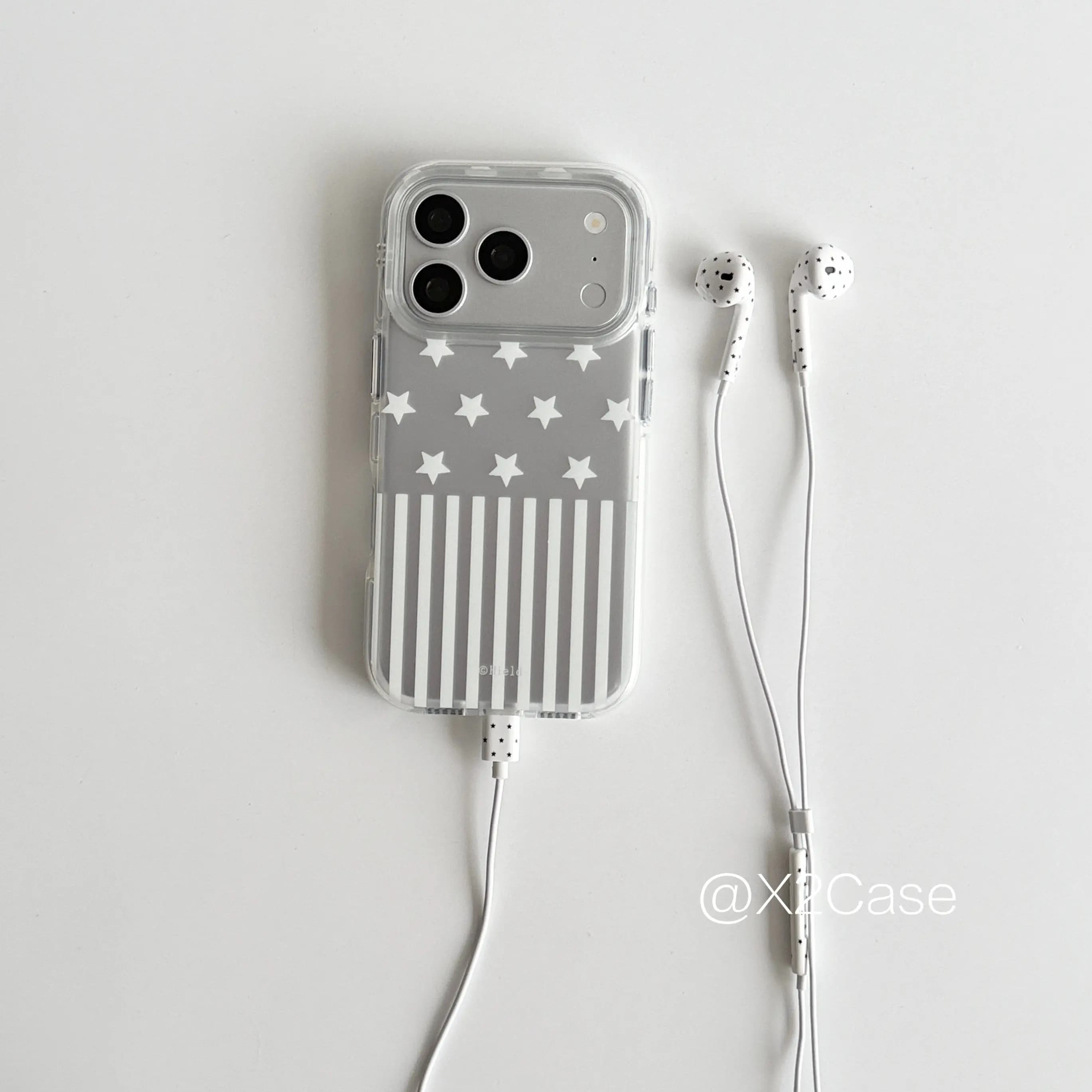 Korean Ins Niche Silver White Star Stripes Phone Case For iPhone 18 17 A 16 15 14 13 12 11 Pro 16 Plus Mini Y2K Advanced Cover