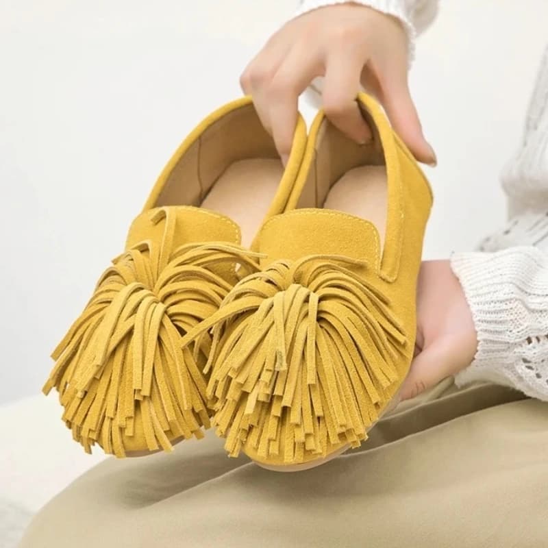 Scarpe basse da donna in vera pelle alla moda Design con nappe Mocassini comfort Scarpe da donna leggere con punta tonda stile balletto Mary Jane