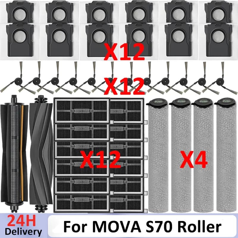 Accessories For MOVA S70 Roller/ Ultra Roller/ Pro Roller/ Trouver Roller Vacuum Cleaner Main Side Brush Roller Mop Filter Bag
